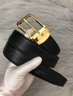 AAA Reversible Montblanc Belt Fake Online - Black Leather Gold Buckle